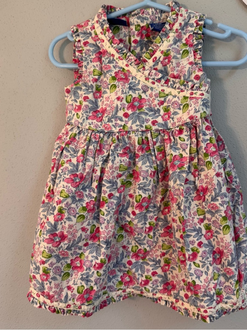 Genuine Kids OshKosh Floral Dress 12M Pink‎ Purple Cotton Ruffle Ribbon Sash